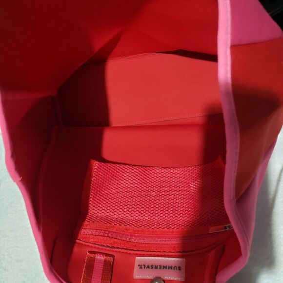 SUMMERSALT Neoprene Beach Tote Pink Red Mesh Zippered Inner Pocket Snap Closure - Picture 7 of 11